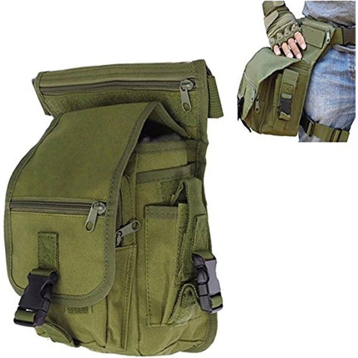 Férfi vászon hátizsák, lábtáska, 5 zseb, fekete színű, mindennapi használatra