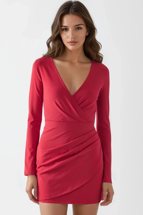 Rochie mini, Busem, mulata, maneci lungi, rosu, jerseu