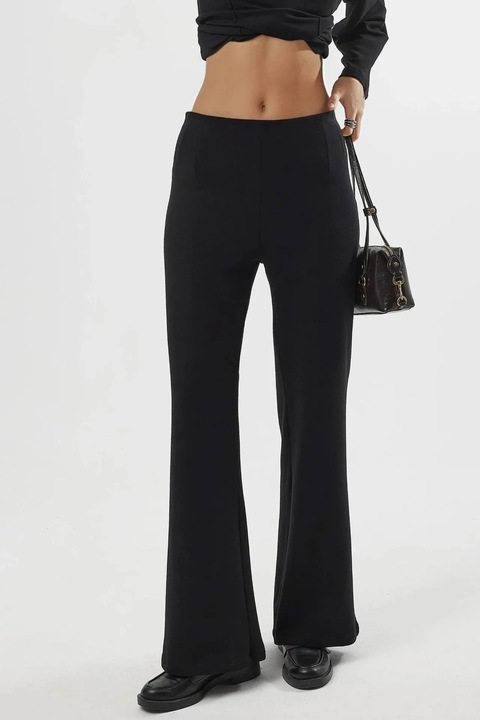 Pantaloni dama, Busem, cu talie inalta, picior drept, negru, textil