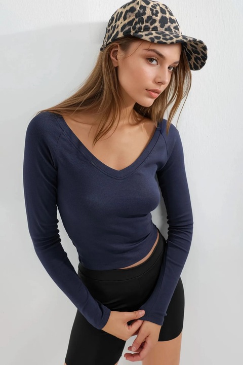 Bluza dama, Busem, mulata, maneca lunga, bleumarin, jerseu