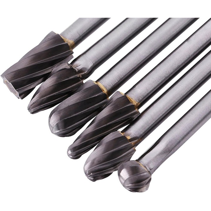 Set de 6 freze rotative din carbura de tungsten, 6mm, 10mm, pentru prelucrarea metalelor si materialelor non-metalice