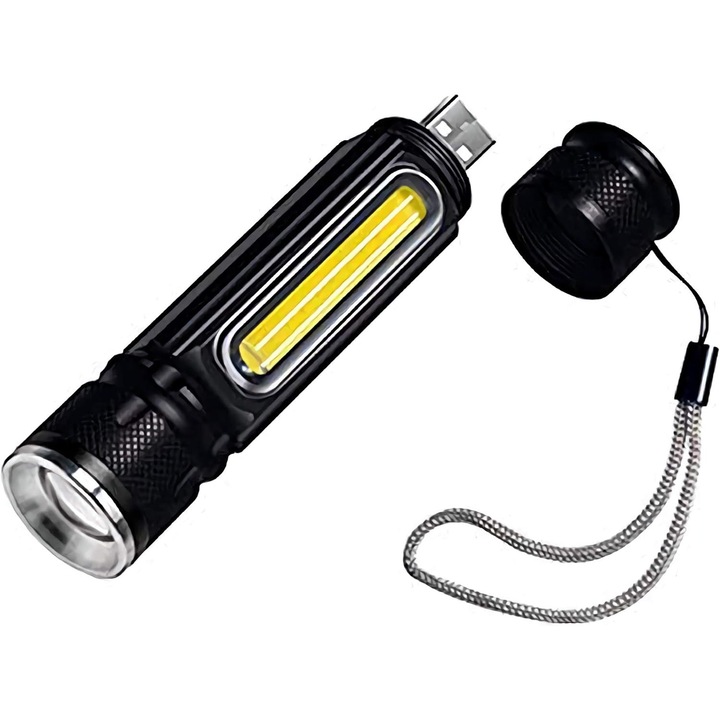 Lanterna LED reincarcabila, 800 lumeni, 4 moduri de iluminare, waterproof, dimensiuni compacte