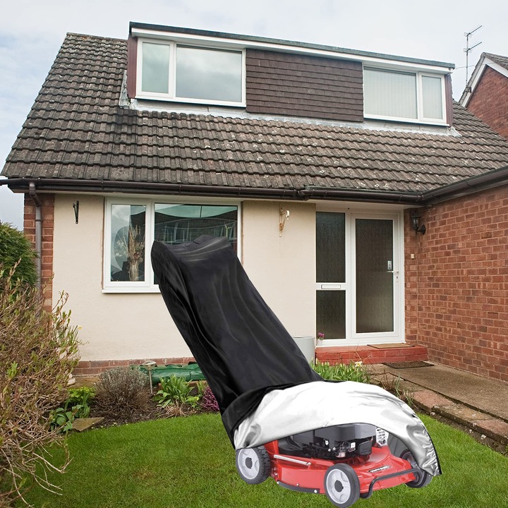 Protectie pentru masina de tuns iarba, 193x112x64cm, material 210D Oxford, impermeabil, cu snur si sac de depozitare