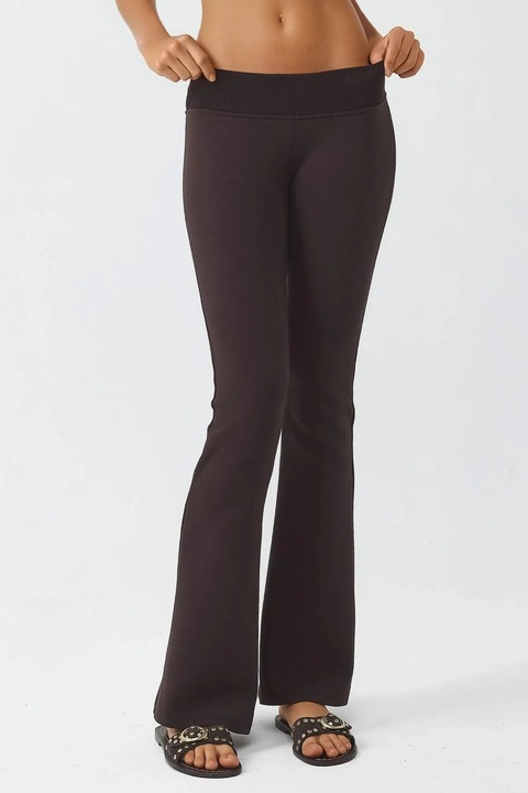 Pantaloni dama, Busem, evazati, talie elastica, maro, textil, M INTL