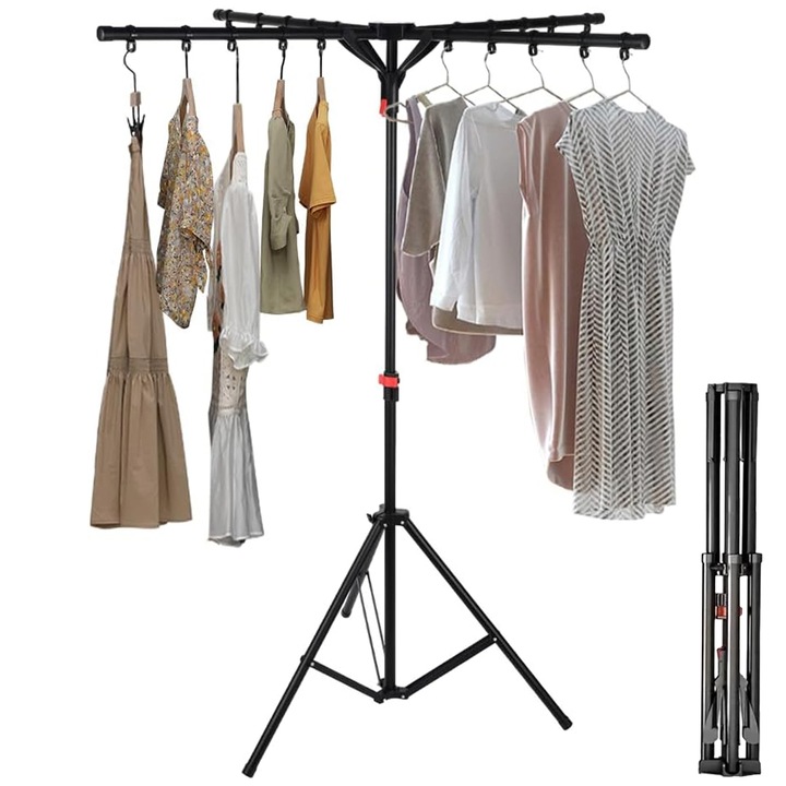 Suport de uscare rufe Juksun, 4 brate extensibile, reglabil, negru