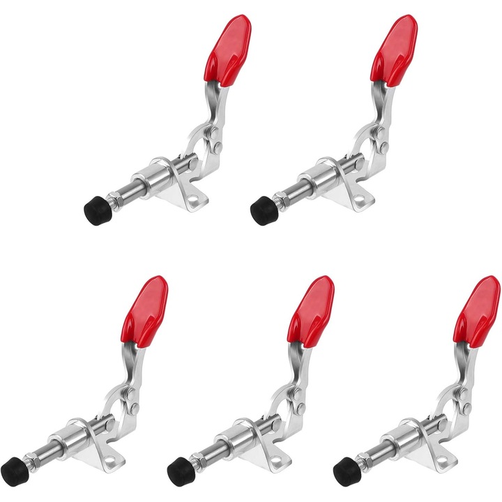 Set 5 cleme de prindere, capacitate 45 kg, otel carbon, maner silicon rosu