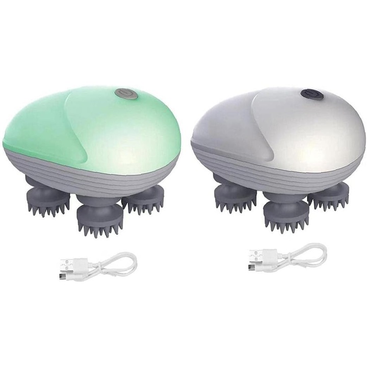 Електрически масажор за скалп, 4 масажни глави, 2 скорости, водоустойчив, 96 възли за месене