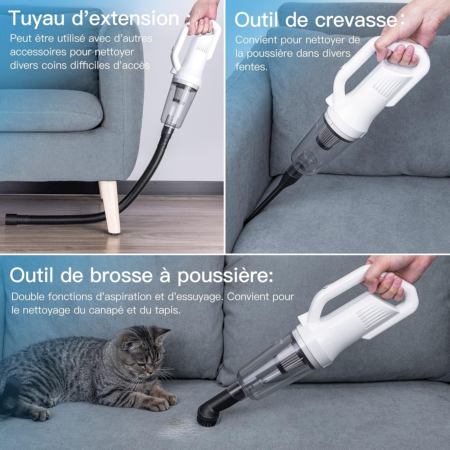 Aspirator portabil fara fir, 9000Pa, filtru din inox, 640g, pentru acasa si masina