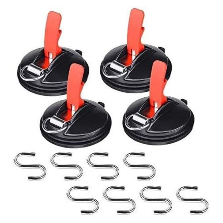 Set 4 ventuze auto, Unealta de ancorare multifunctionala, Negru/Portocaliu