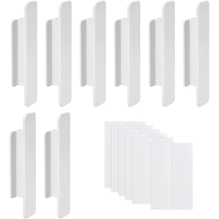 Set 8 manere autoadezive pentru usi, alb, din plastic ABS