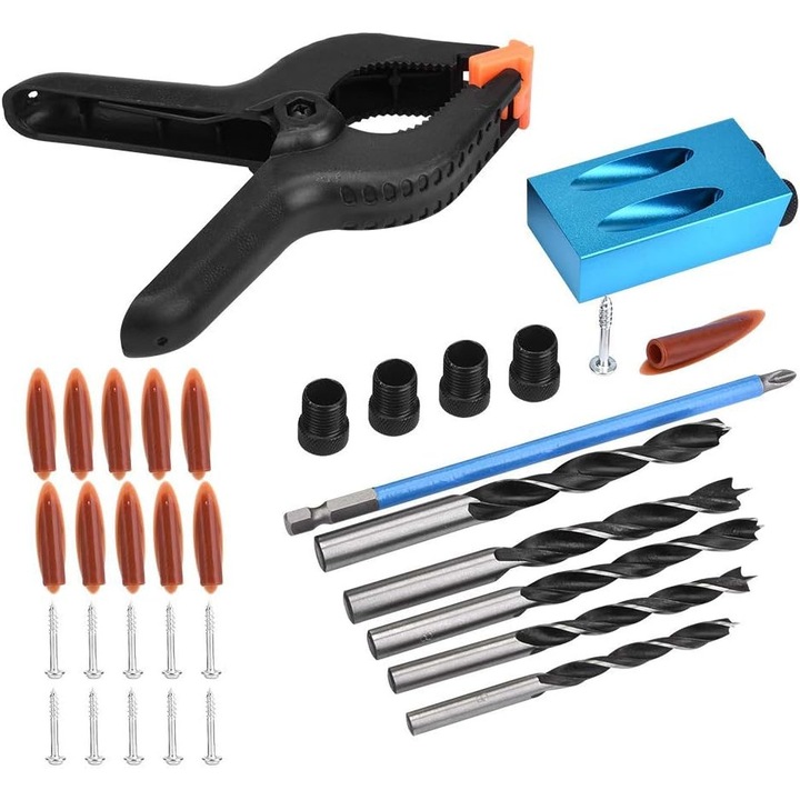 Set de ghidare pentru burghiu, 34 piese, multicolor, set complet