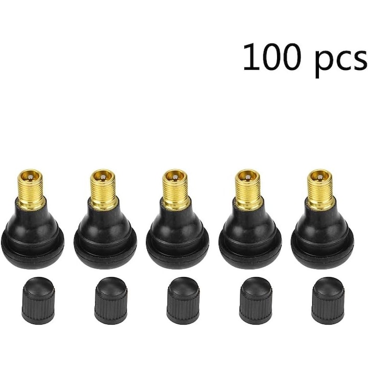 Set 100 Ventile pentru Anvelope, Universal, Rezistenta la Temperatura Inalta, Protectie UV, Dimensiune Standard