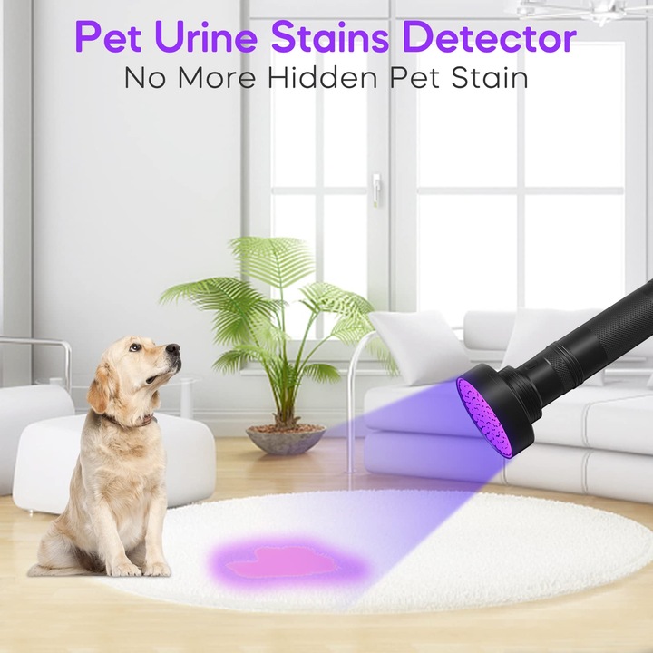 Lanterna UV cu 100 LED-uri, detector pete, utilizare versatila, aluminiu, 6 baterii AA