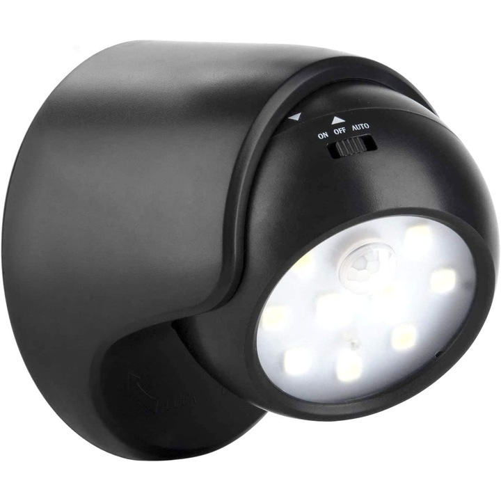 Kültéri fali lámpa mozgásérzékelővel, 1000 lumen, LED világítás, 360°-ban forgatható, 9.4x9.1x9.1cm