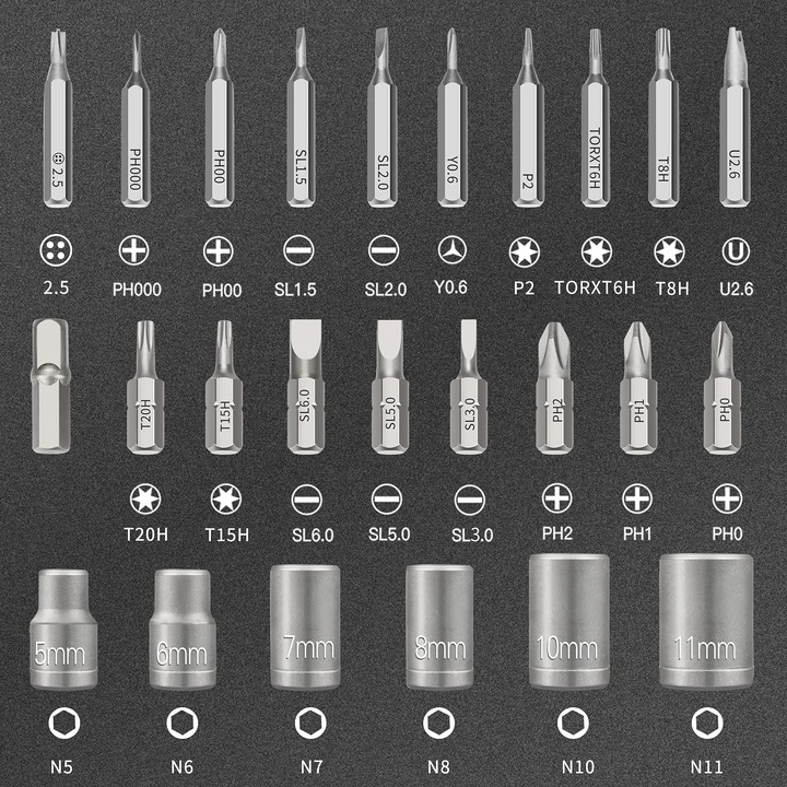 Комплект отвертки с триъгълна дръжка и нивелир, 28 части, стомана S2, кутия за съхранение
