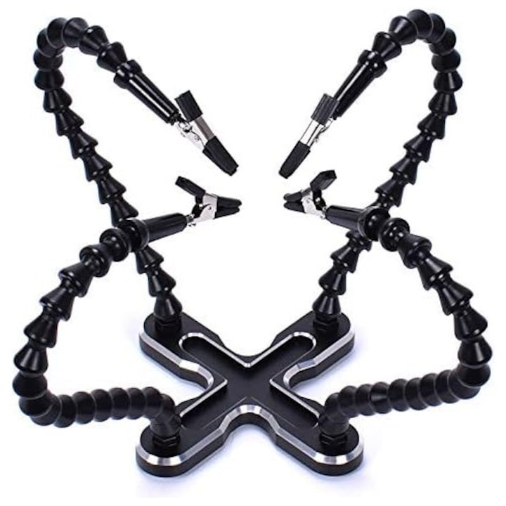 Statie de lipit cu brate flexibile, 4 piese, suport pentru fier de lipit, unelte pentru reparare lipit, culoare neagra