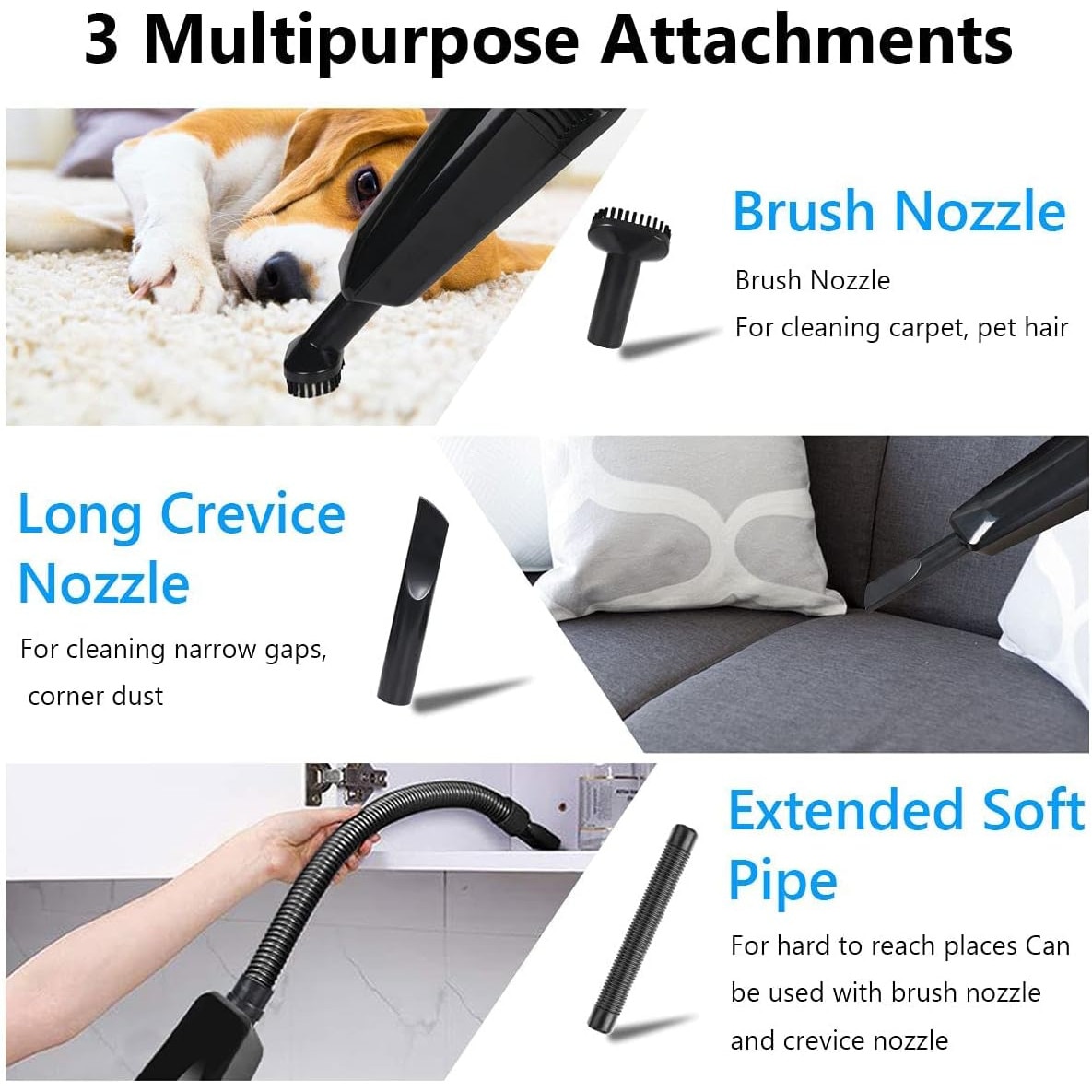 Aspirator de mana portabil, 120W, fara fir, cu incarcare USB, putere de aspiratie 4.5 kPa, negru