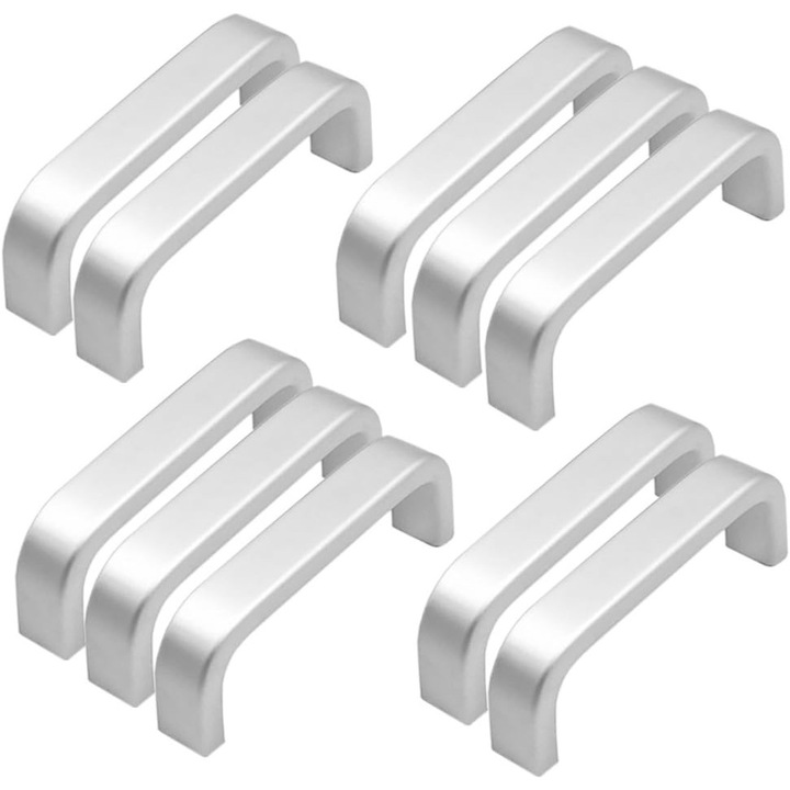 Set 10 manere mini din aluminiu pentru usi, 23mm, 70x10mm, argintii