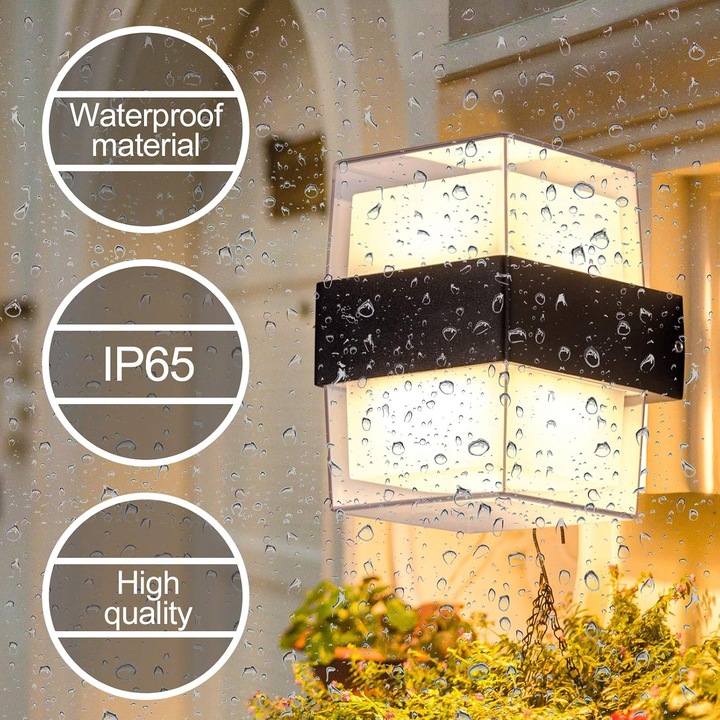 Aplica LED exterior, 14W, 960lm, alb cald 3000K, IP65, set 2 bucati, dimensiuni 10.5x9x13cm