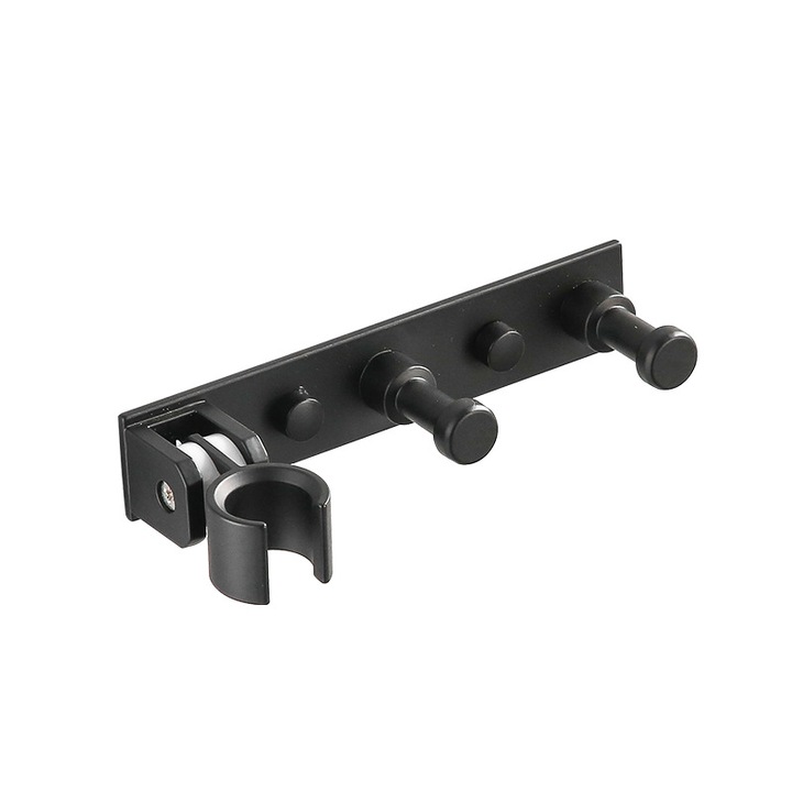 Suport universal pentru dus, aluminiu, ajustabil, cu 2 carlige, montare pe perete, autoadeziv