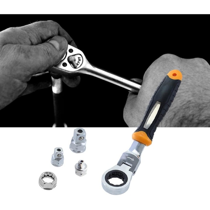 Set cheie cu clichet, 5 piese, 3 in 1, crom vanadiu, maner ergonomic