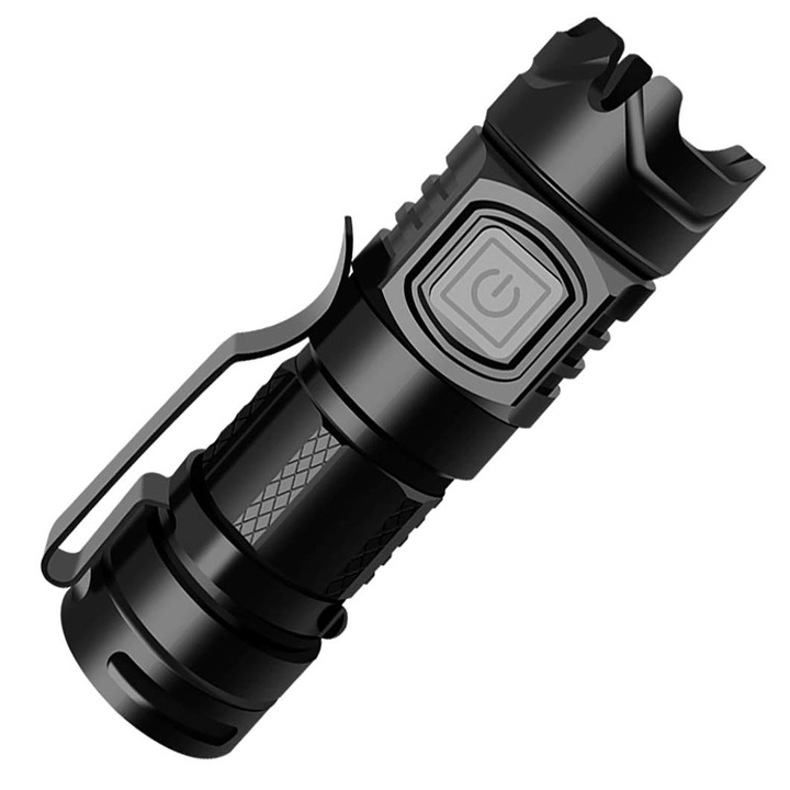 Lanterna LED reincarcabila USB, 1200 lumeni, 3 moduri de iluminare, aluminiu, dimensiune mica