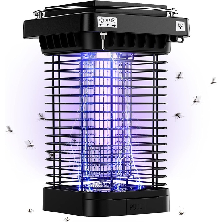 UV лампа за насекоми, 2 в 1, 100кв.м, водоустойчива IP65, соларно и DC зареждане