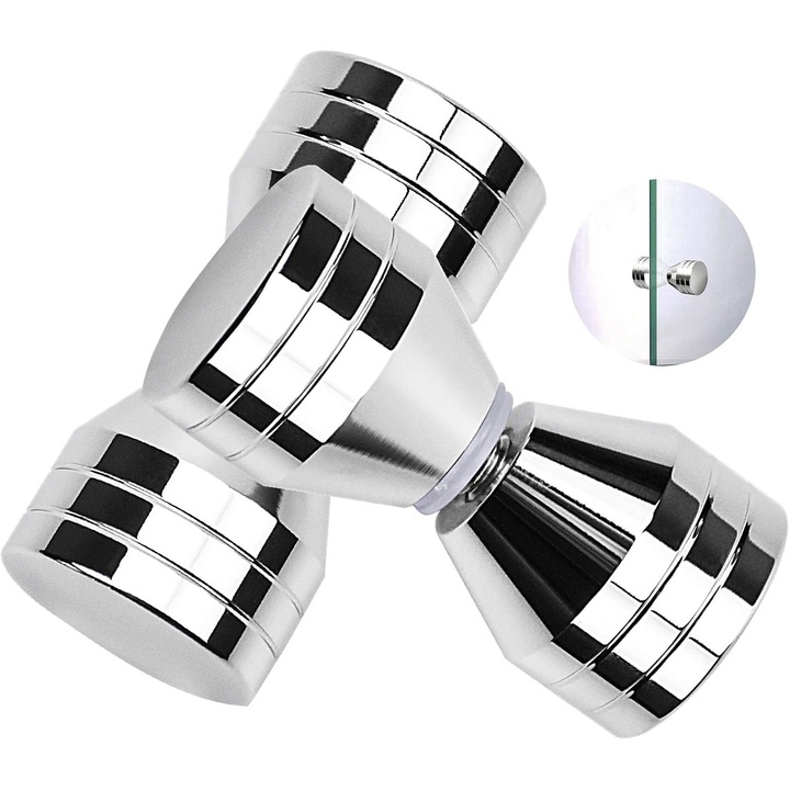 Set de 2 manere din aluminiu pentru usi de sticla, design cilindric, 6x3cm, rezistente la umiditate, durabile