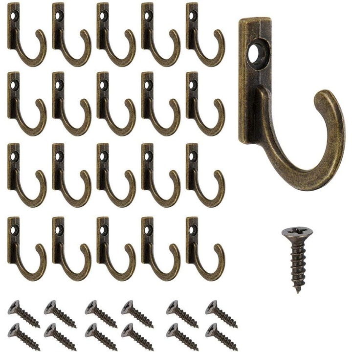 Ретро дръжки от цинкова сплав, комплект от 60 броя с винтове, 2.7x2cm, античен бронз