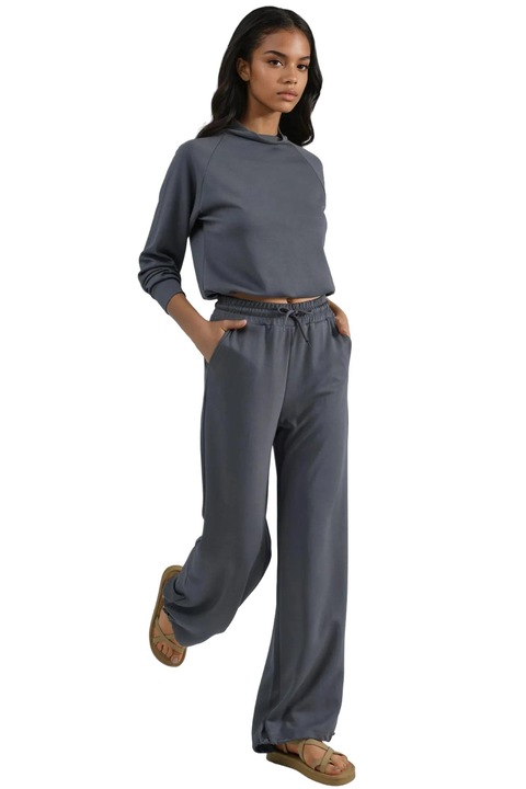 Compleu, HiCCUP, 2 piese, talie inalta, gri, tricot