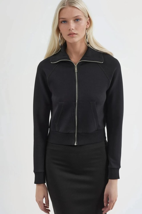 Geaca Busem, bumbac/jerseu, cu fermoar, negru