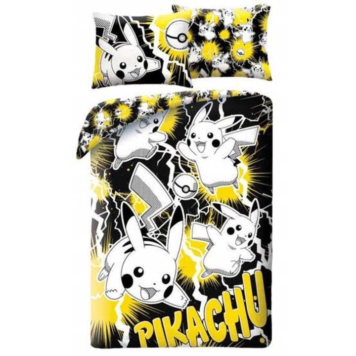 Set lenjerie de pat Pokemon - Pikachu galben-negru (POK-1156BL)