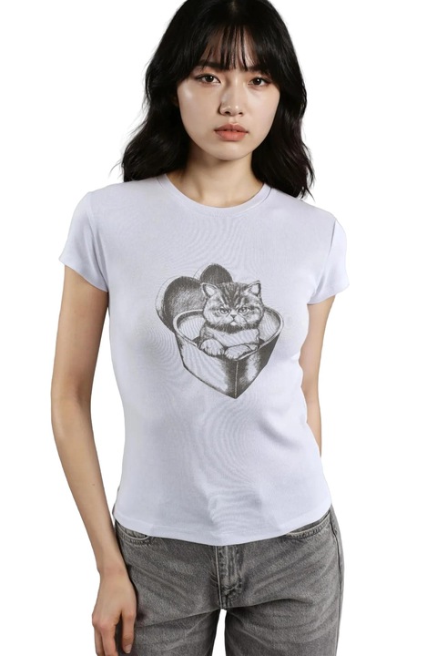 Top tricotat dama, scurt, Busem, guler rotund, alb/gri, lycra