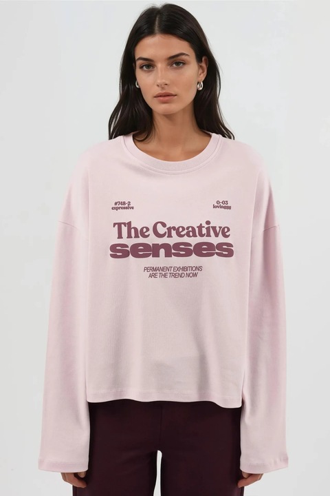 Bluza dama, Busem, croiala relaxata, roz pudra, jerseu