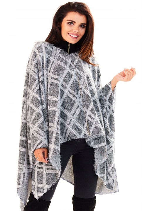 Cardigan Pentru Femei, Awama, L052, Romburi, Marime Unica, Poliester, Maneci Lungi, Guler Inalt, Fermoar, De Inalta Calitate, Multicolor