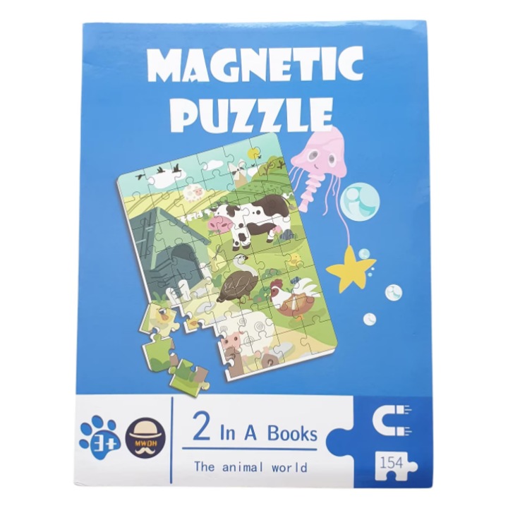 Puzzle Magnetic „My First Puzzles”, tip Carte, 2 Scene (Animale Ferma + Lumea Marina), Educativ, +3 Ani, Multicolor