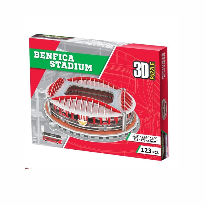 3D пъзел Бенфика, 123 части, 31x27x8.5 см, украшение за футболни фенове