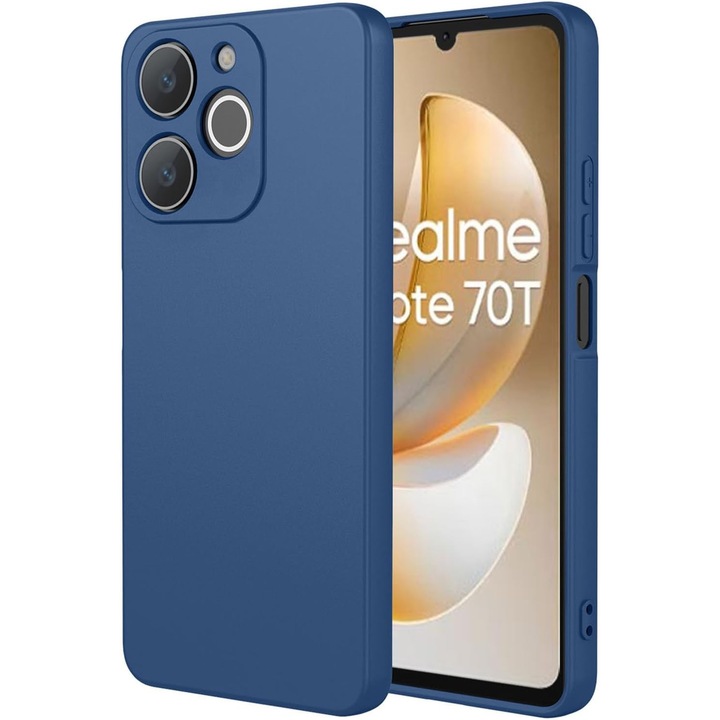 Калъф за Realme Note 70T Liquid Silicone, тънък, подплатен с микрофибър, против пръстови отпечатъци, защита на камерата, тъмносин