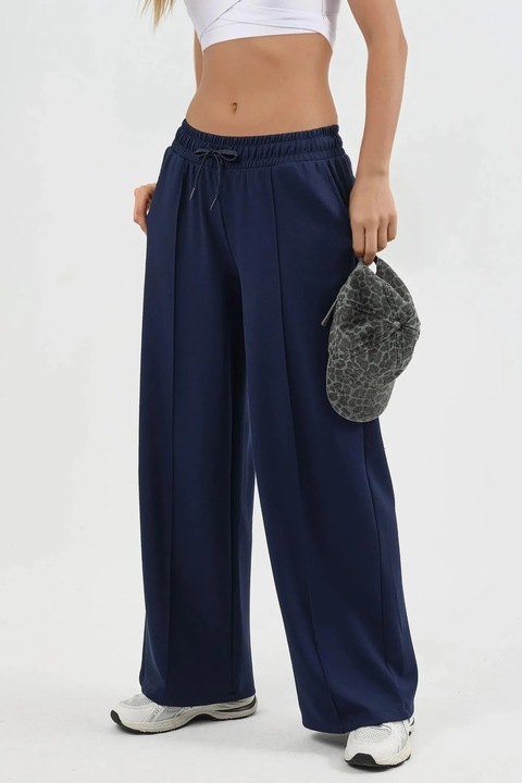 Pantaloni dama, Busem, talie elastica, bleumarin, textil, Albastru marin