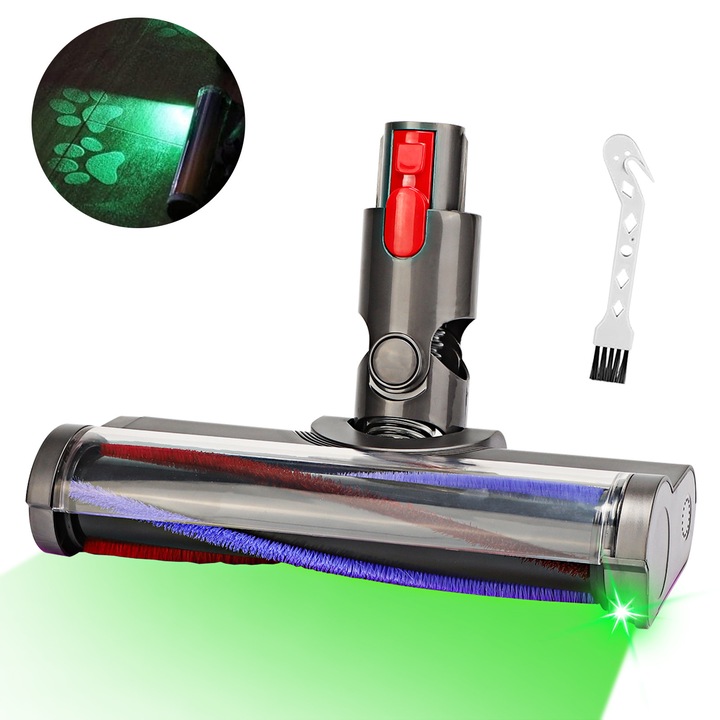 Perie Turbo YOUKUKE® pentru aspirator Dyson V7 V8 V10 V11 V15, Cap perie de schimb, Perie cu turbina rotativa, Perie pentru aspirator, Cap de aspirare cu rola moale, Perie rotativa moale pentru aspirator, cu LED, ideala pentru podele dure