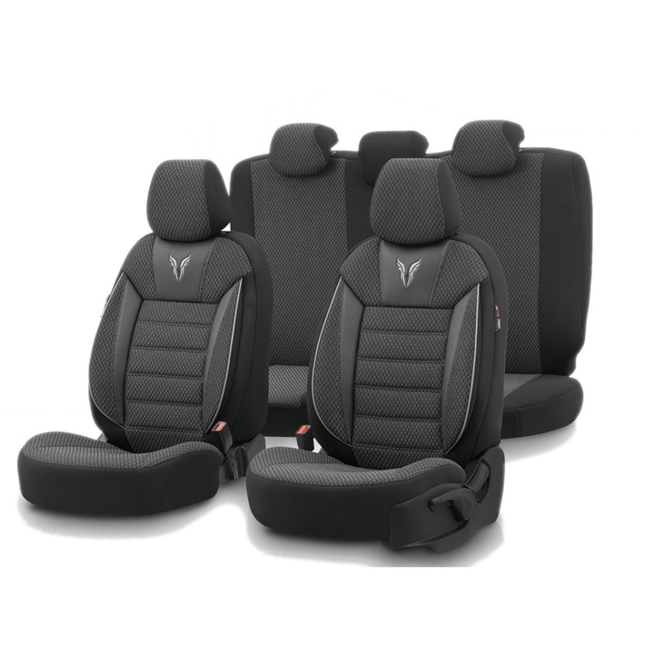 Set tapiterie luxoasa OTOM textil cu piele ecologica TORO Design – Neagra cu cusatura gri, pentru scaune fata si spate
