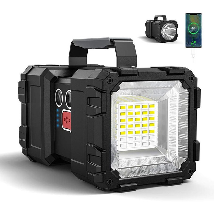 Lanterna Bedee LED Profesională, 1200 Lumeni, 10000mAh, 2 Capete, Neagră, Rezistentă la apă IPX44