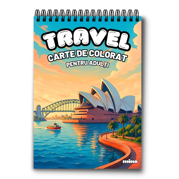 Carte de Colorat Antistres Travel, 50 ilustratii pentru relaxare, Carte de Colorat A5 pentru Adulti, Mino