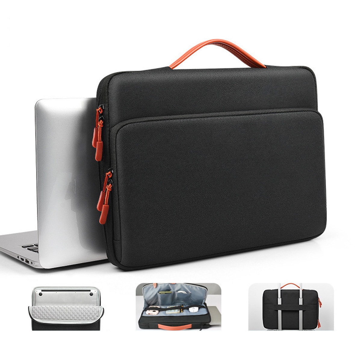 Ghiozdane protectoare rezistente la apa pentru laptopuri subtiri de 14 inch MacBook Pro M5/M4/M3/M2/M1 Pro/Max 2025 - 2021 si laptopuri Surface de 13.8 inch, ghiozdane cu maner portocaliu, buzunare pentru accesorii, design practic si elegant, pentru birou