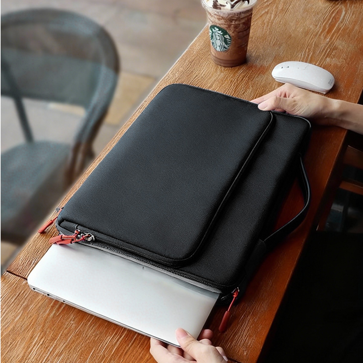 Ghiozdane protectoare rezistente la apa pentru laptopuri subtiri de 14 inch MacBook Pro M5/M4/M3/M2/M1 Pro/Max 2025 - 2021 si laptopuri Surface de 13.8 inch, ghiozdane cu maner portocaliu, buzunare pentru accesorii, design practic si elegant, pentru birou