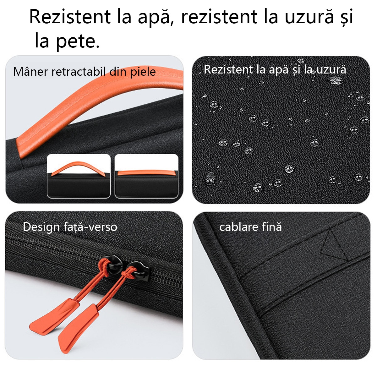 Ghiozdane protectoare rezistente la apa pentru laptopuri subtiri de 14 inch MacBook Pro M5/M4/M3/M2/M1 Pro/Max 2025 - 2021 si laptopuri Surface de 13.8 inch, ghiozdane cu maner portocaliu, buzunare pentru accesorii, design practic si elegant, pentru birou