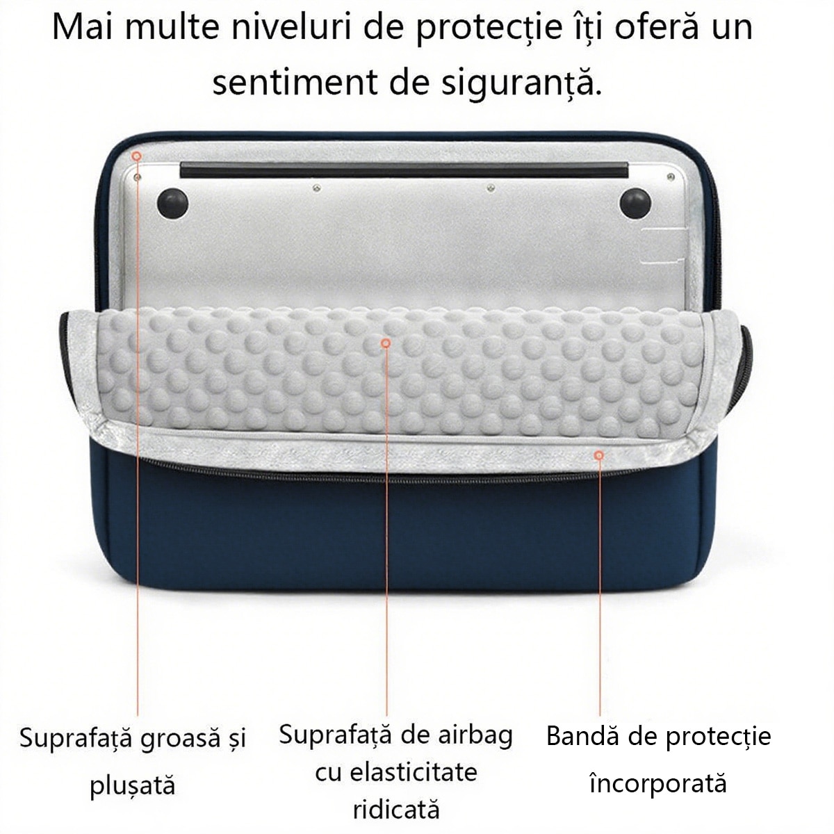 Ghiozdane protectoare rezistente la apa pentru laptopuri subtiri de 14 inch MacBook Pro M5/M4/M3/M2/M1 Pro/Max 2025 - 2021 si laptopuri Surface de 13.8 inch, ghiozdane cu maner portocaliu, buzunare pentru accesorii, pentru birou, scoala, calatorii, Albast