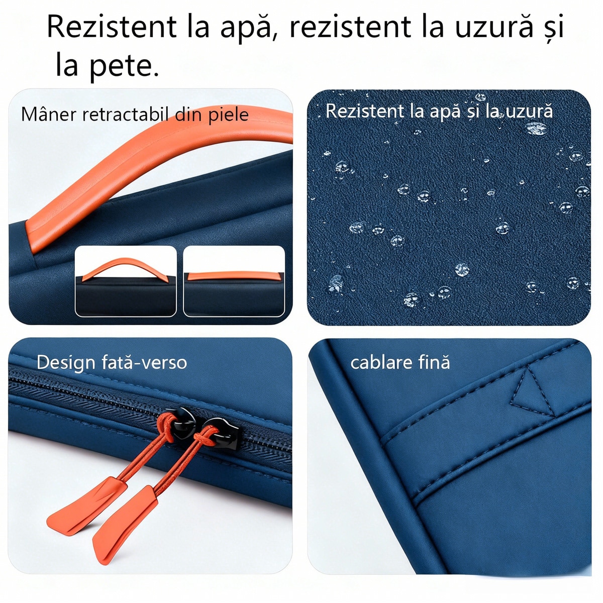 Ghiozdane protectoare rezistente la apa pentru laptopuri subtiri de 14 inch MacBook Pro M5/M4/M3/M2/M1 Pro/Max 2025 - 2021 si laptopuri Surface de 13.8 inch, ghiozdane cu maner portocaliu, buzunare pentru accesorii, pentru birou, scoala, calatorii, Albast