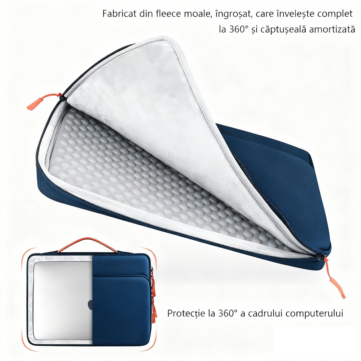 Ghiozdane protectoare rezistente la apa pentru laptopuri subtiri de 14 inch MacBook Pro M5/M4/M3/M2/M1 Pro/Max 2025 - 2021 si laptopuri Surface de 13.8 inch, ghiozdane cu maner portocaliu, buzunare pentru accesorii, pentru birou, scoala, calatorii, Albast