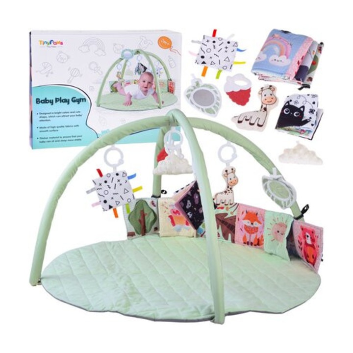 Covoras educativ pentru bebelusi cu arcada + jucarii, accesoriu de dentitie, carte contrastanta